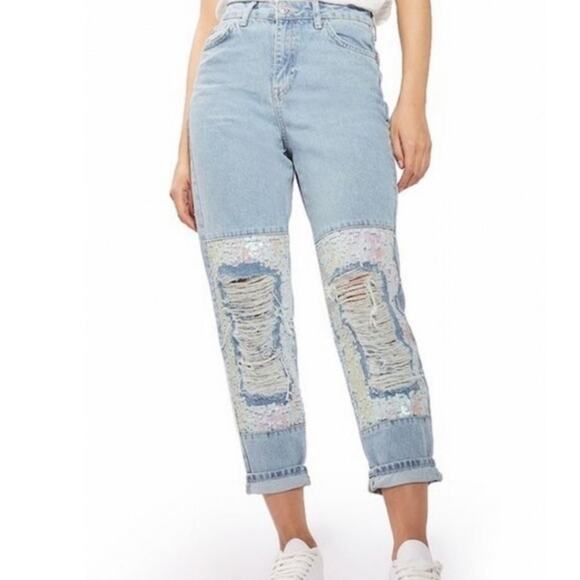 Topshop Sequin High Waist Mom Jeans Size 8 - Picture 2 of 9